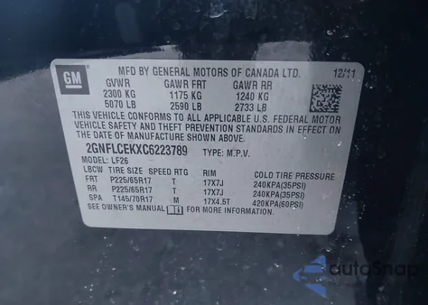2012 Chevrolet Equinox Ls from USA, damaged, VIN 2GNFLCEKXC6223789